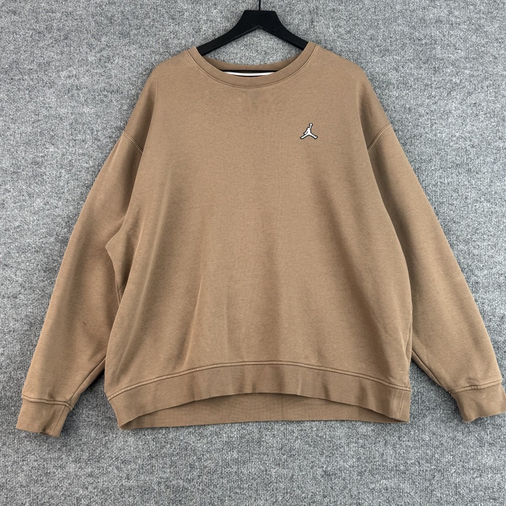 Jordan Crewneck Sweatshirt Men's XXL Tan Camel Jumpman Logo Fleece Pullover